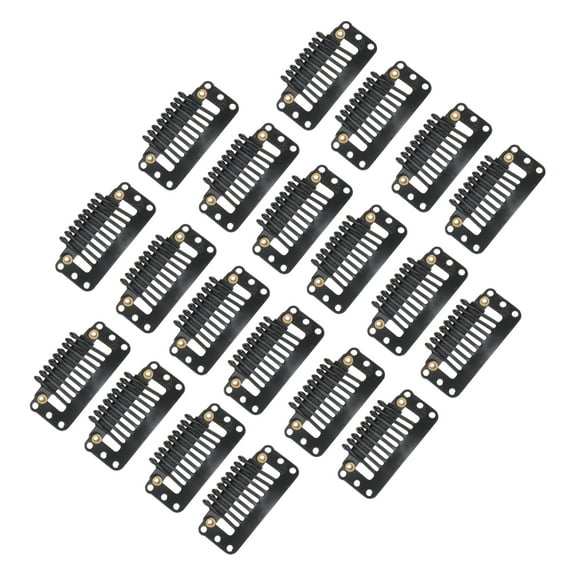 Unique Bargains 20 Pcs 9-Teeth Snap Wig Hair Clips for Hair Extension Black
