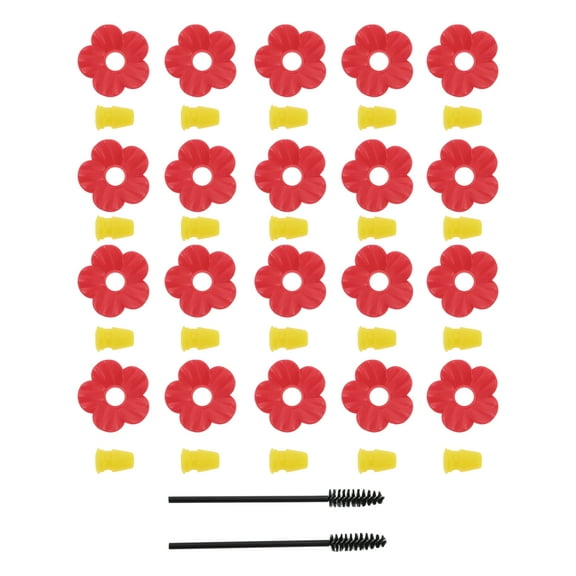 Unique Bargains 20 Pcs Hummingbird Feeder Parts with 2 Pcs Brush Replacement Flowers for Hummingbird Feeder Pet Hummingbird Feeder Plastic Components Attracts Hummingbirds Red