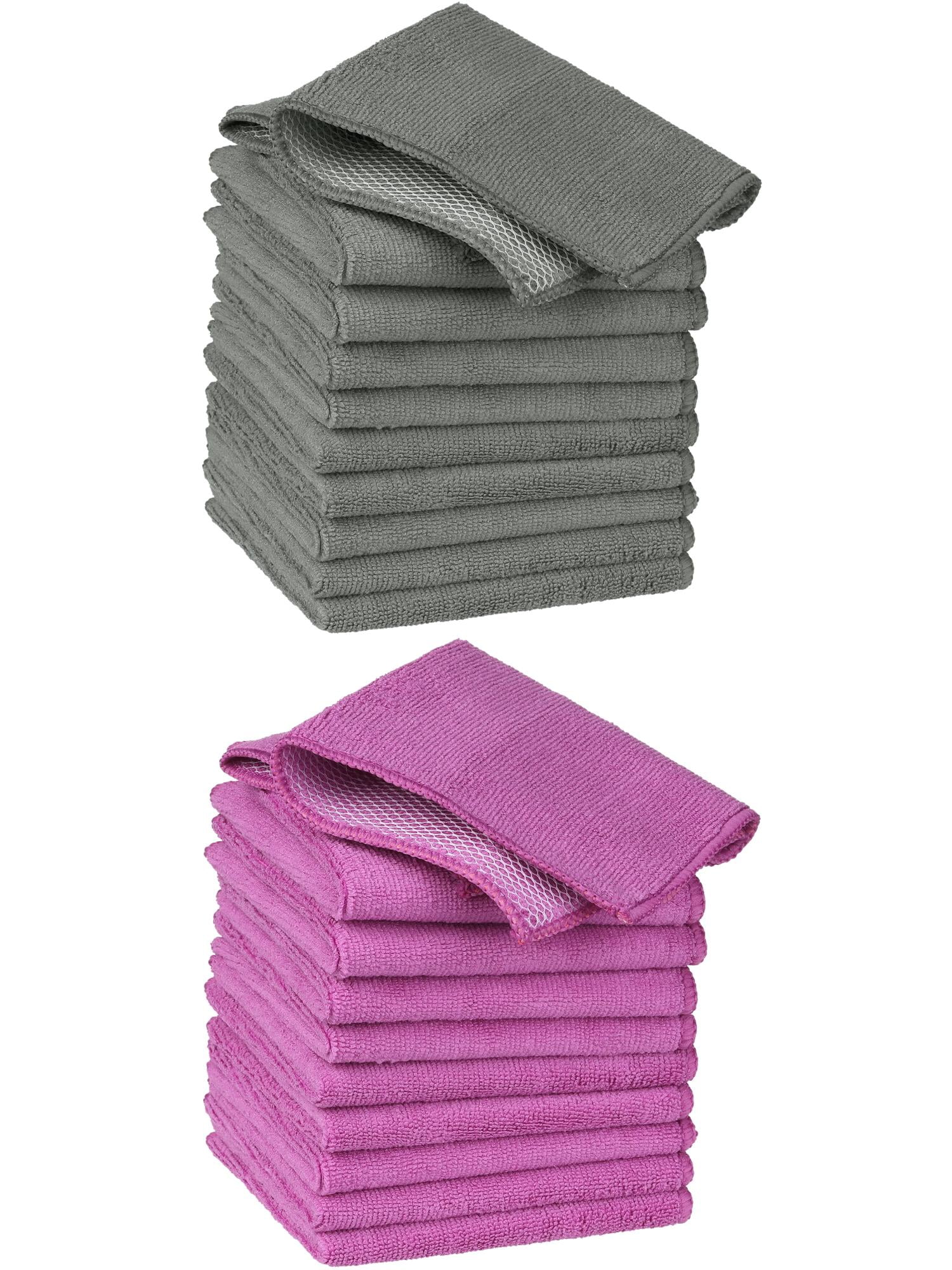 Unique Bargains 20 Pcs Kitchen Dishcloth Set Quick Dry Dish Cloths Grey Rose Red 12" x 12"