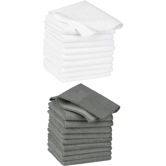 Unique Bargains 20 Pcs Kitchen Dishcloth Set Quick Dry Dish Cloths Grey White 12" x 12"
