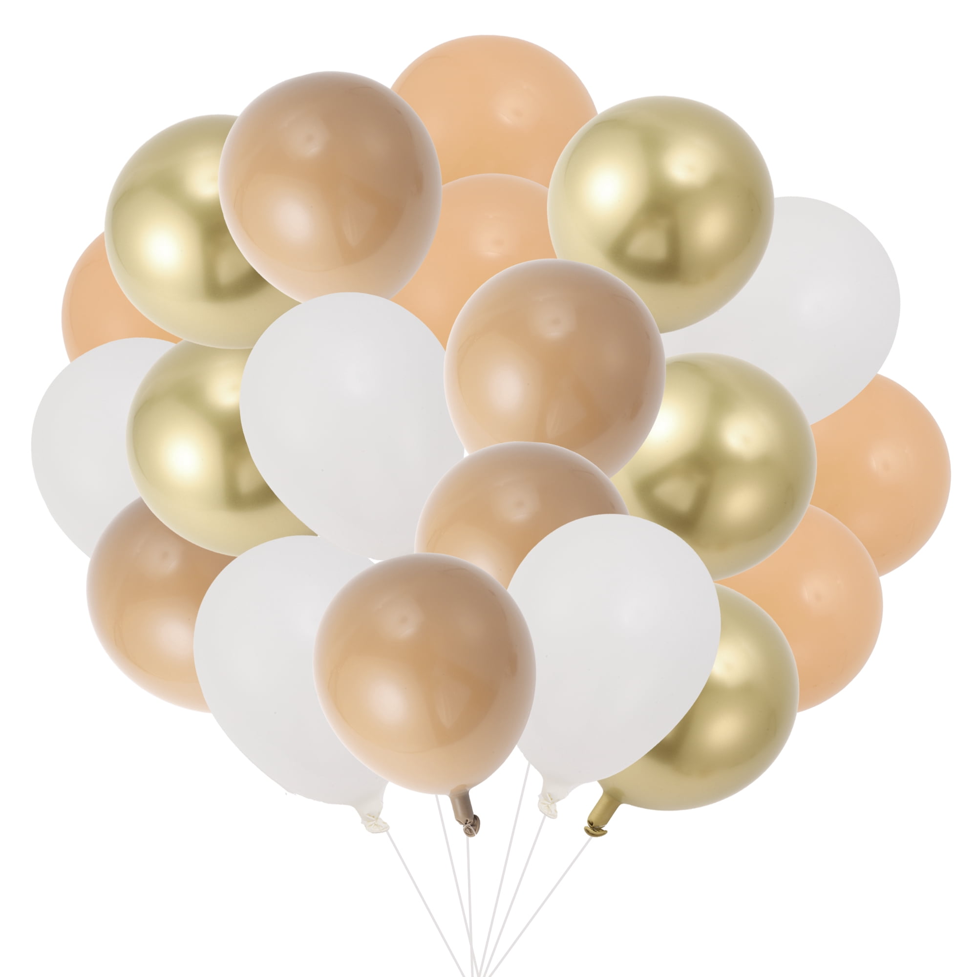 Unique Bargains Latex Party Balloons with Ribbon Apricot White Brown 10inch 20Pcs