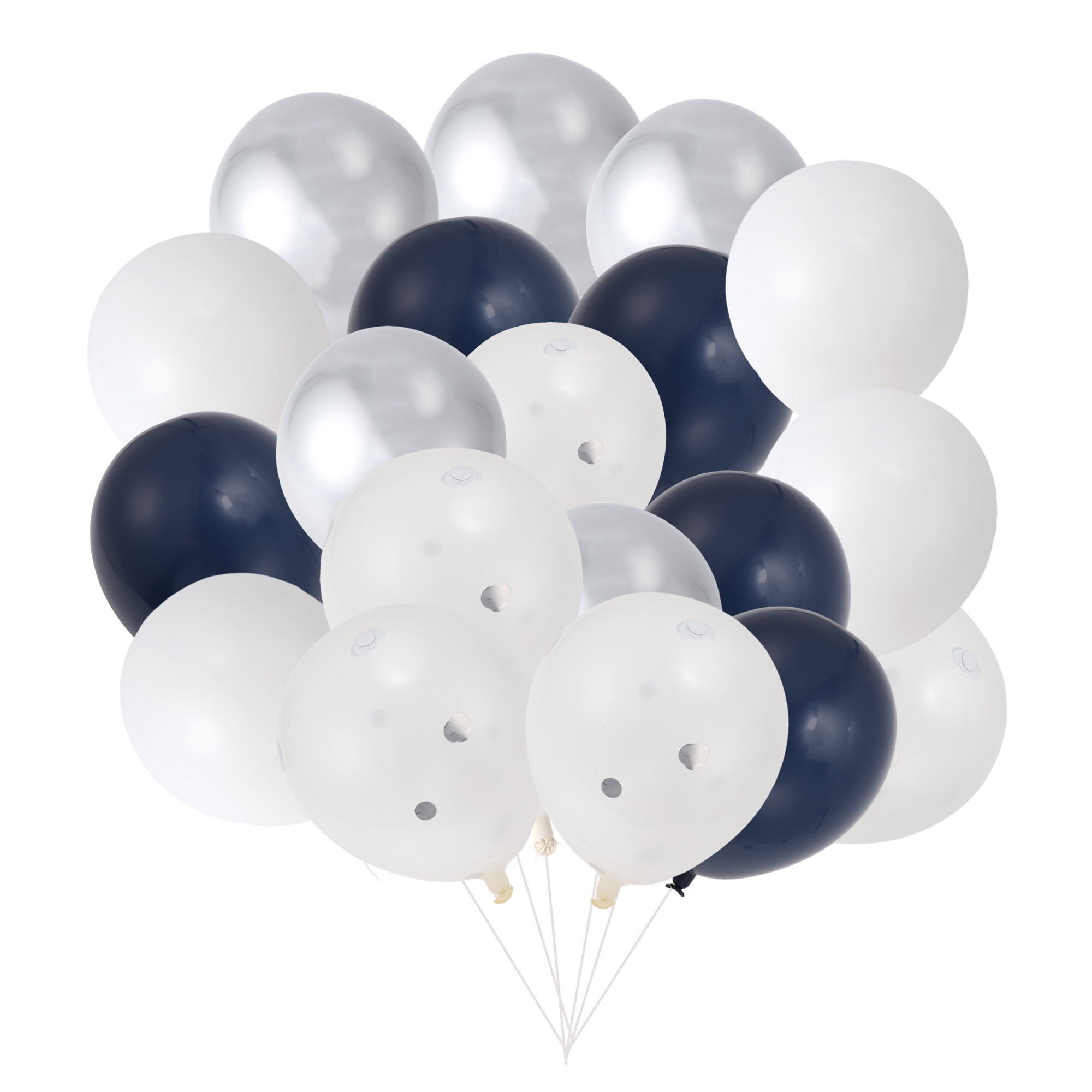 Unique Bargains Latex Party Balloons with Ribbon Deep Blue White Silver Clear 10inch 20Pcs