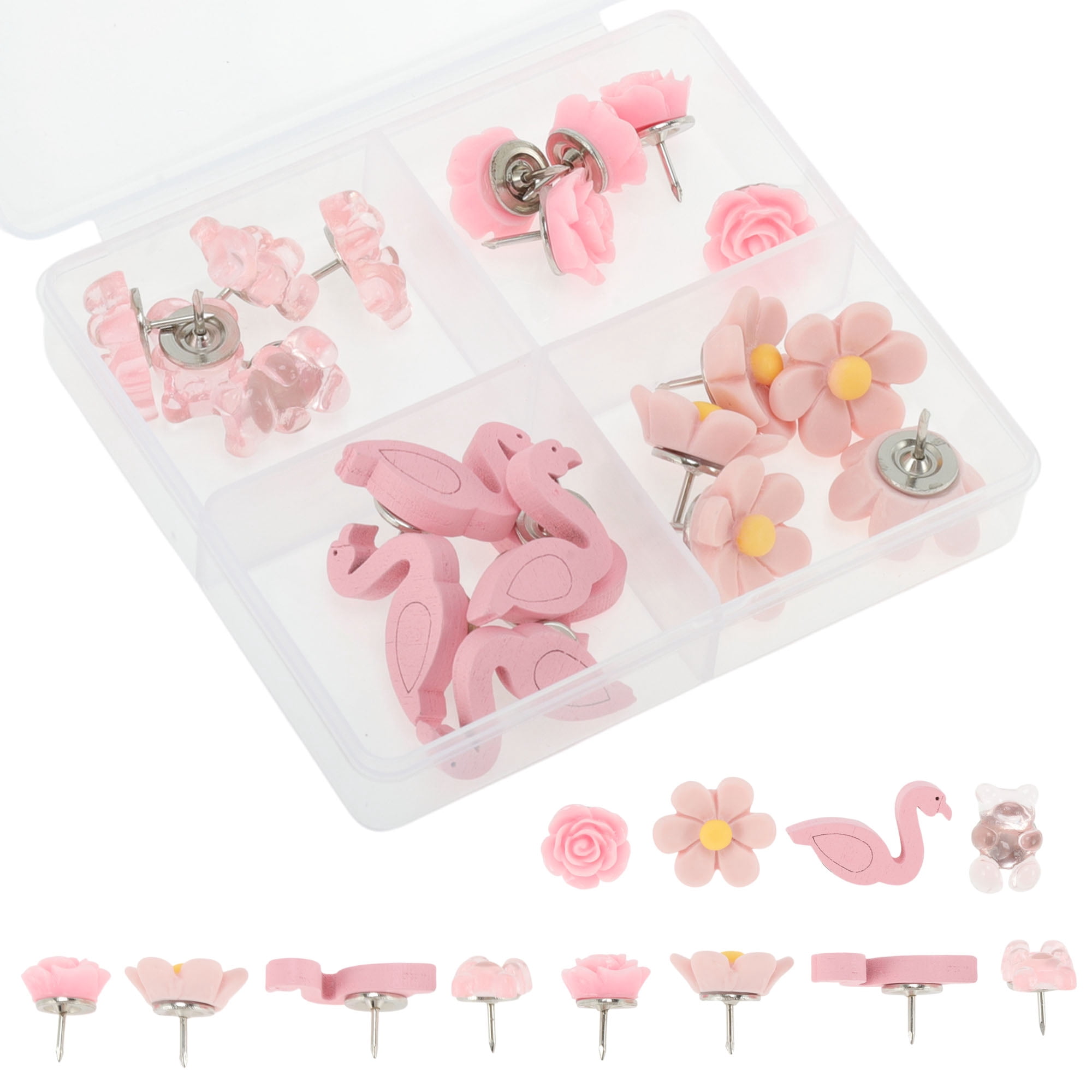 Unique Bargains 20 Pcs Push Pins Mixed Style Thumb Tack for Office and Bulletin Board Pink