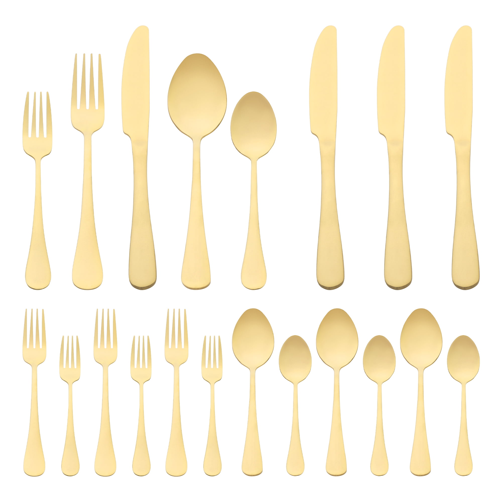 Unique Bargains 20 Pcs Stainless Steel Flatware Set Mirror Polished Cutlery Gold