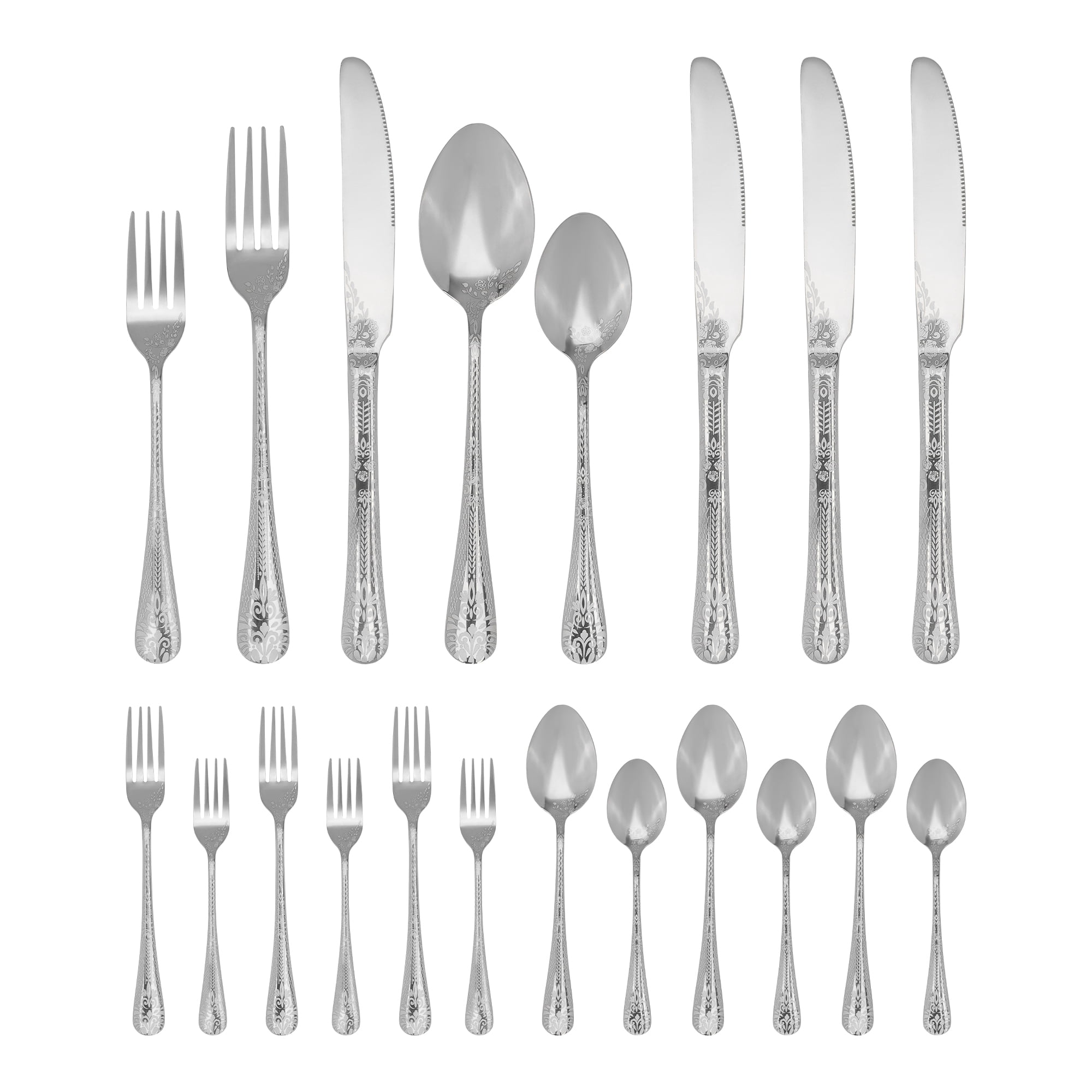Unique Bargains 20 Piece Floral Stainless Steel Flatware Set for 4 Modern Cutlery Silver