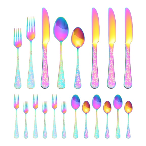 Unique Bargains 20 Piece Silverware Set for 4 Stainless Steel Floral Cutlery Colorful 20