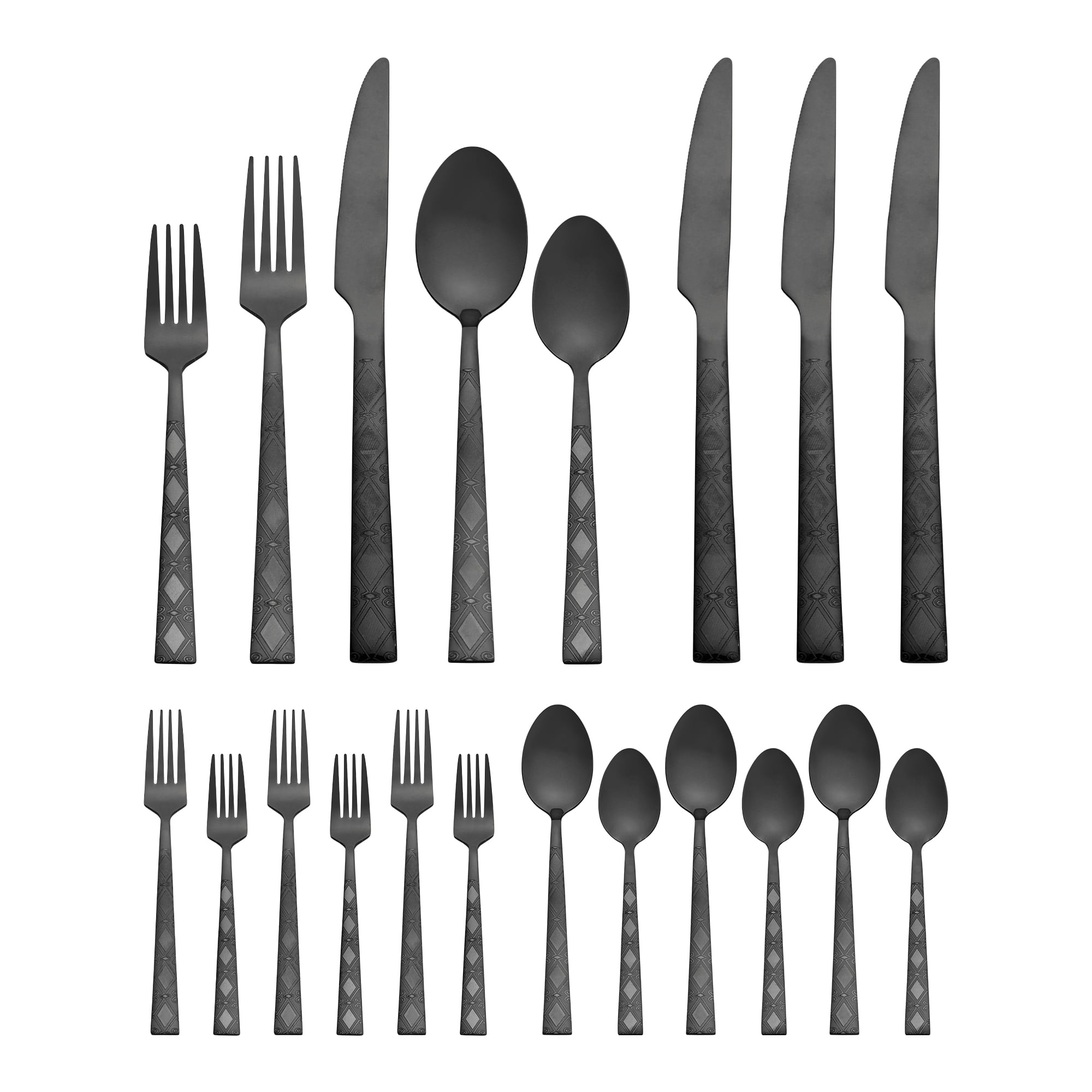 Unique Bargains 20 Piece Stainless Steel Flatware Set for 4 Vintage Cutlery Black