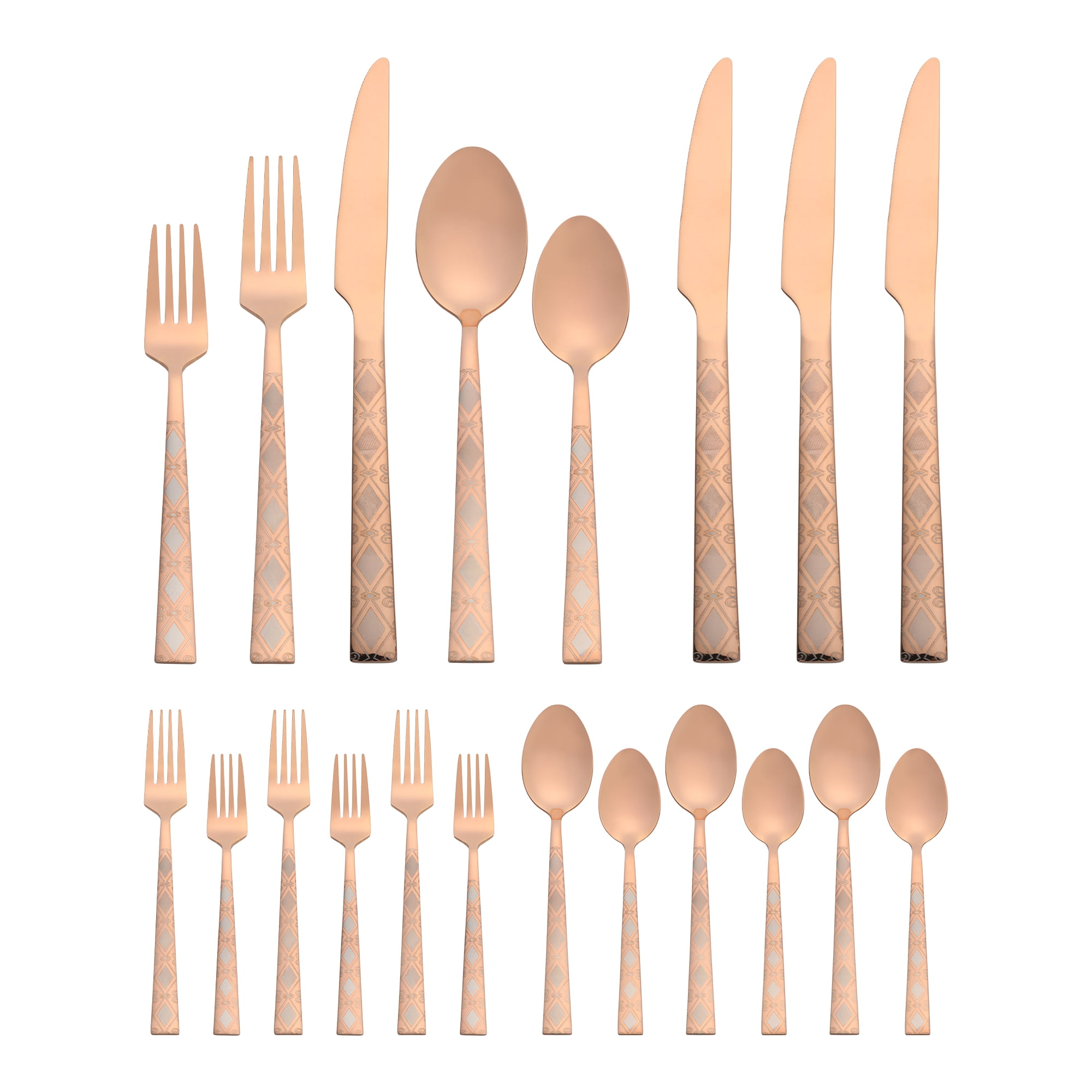 Unique Bargains 20 Piece Stainless Steel Flatware Set for 4 Vintage Cutlery Rose Gold