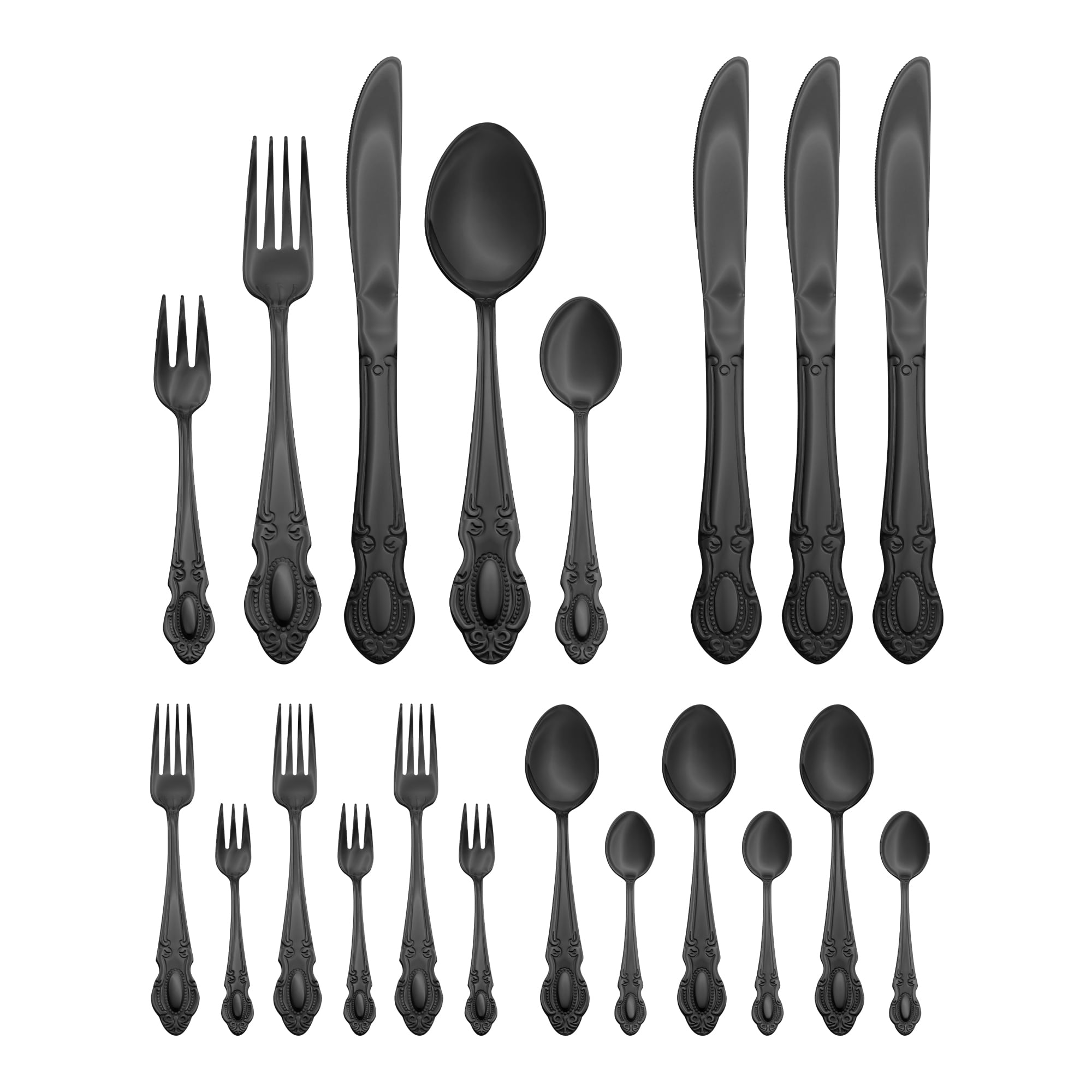 Unique Bargains 20 Piece Stainless Steel Flatware Set for Modern Cutlery Set Black