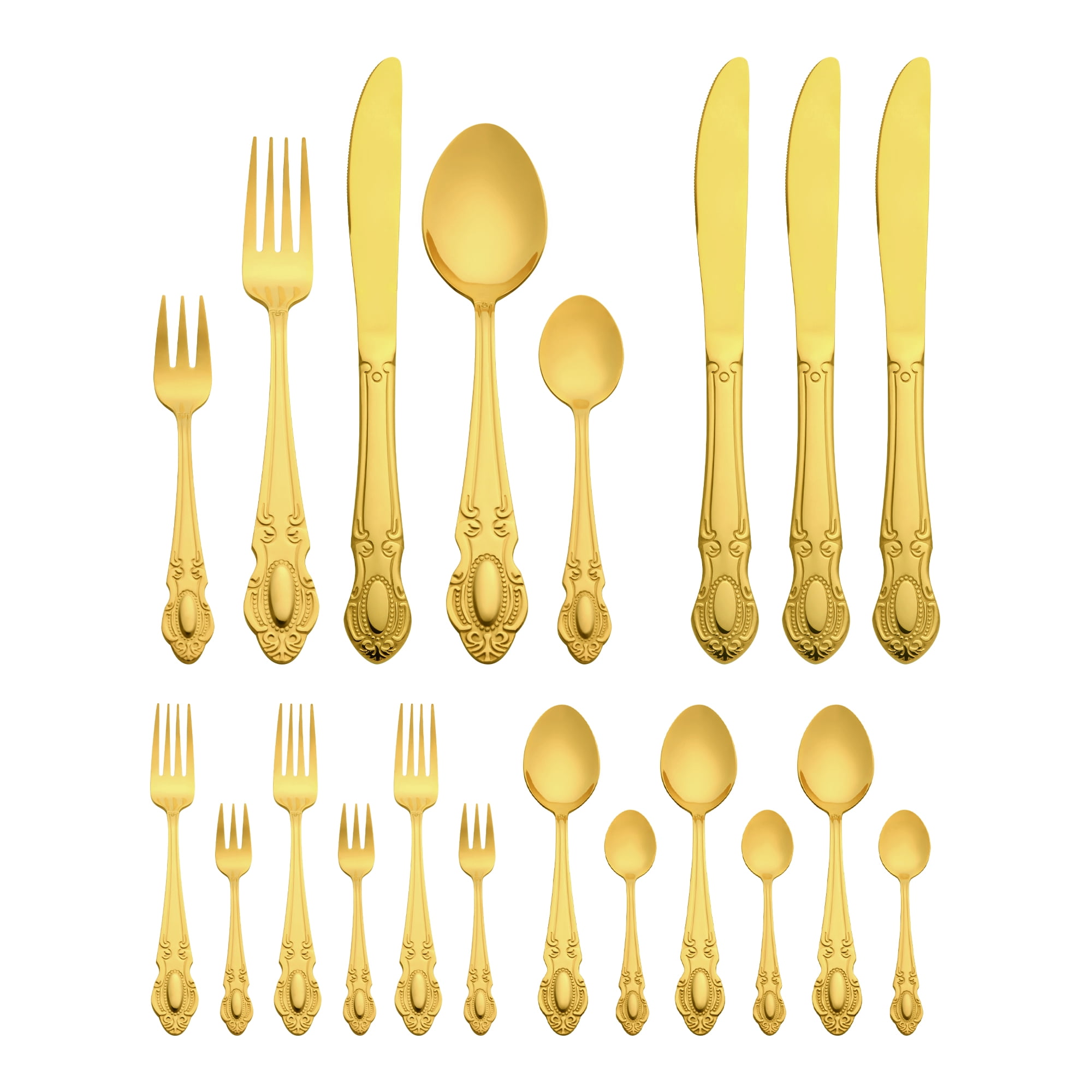 Unique Bargains 20 Piece Stainless Steel Flatware Set for Modern Cutlery Set Gold