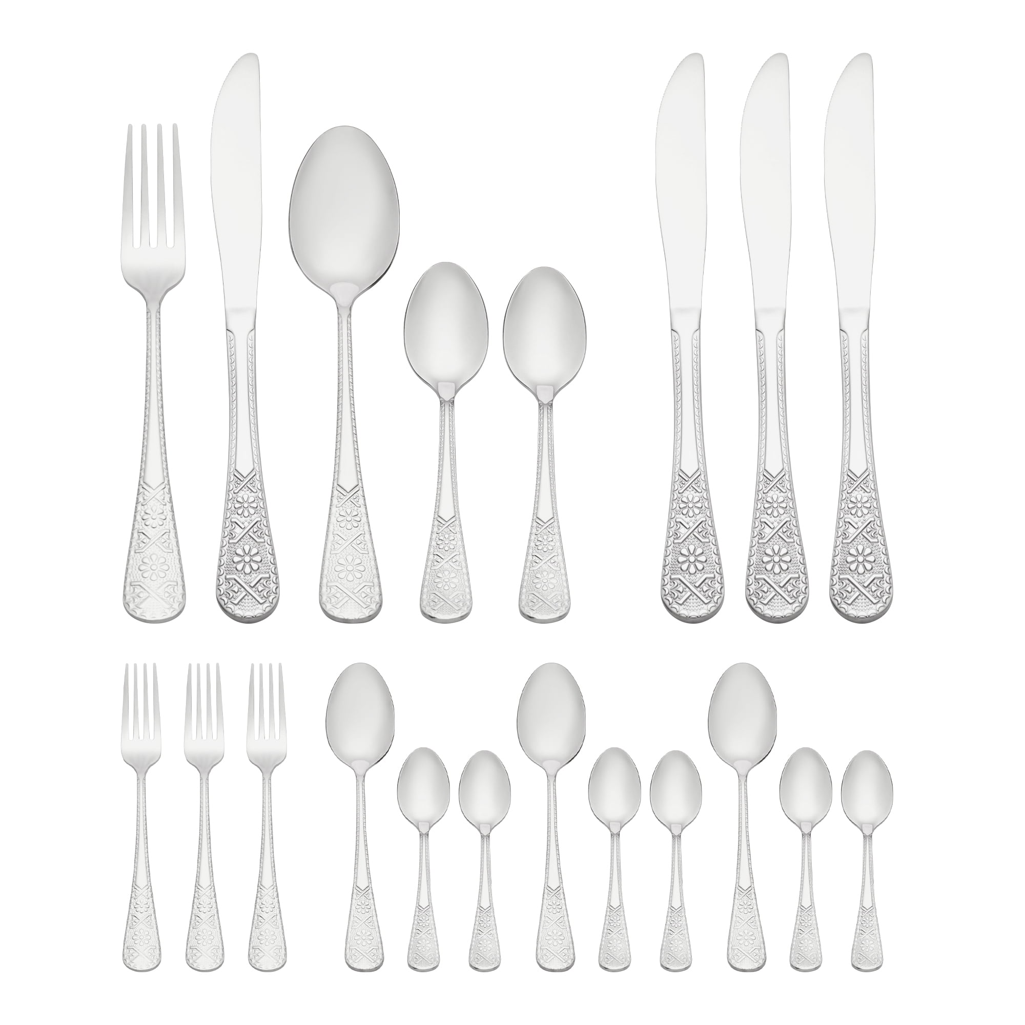 Unique Bargains 20 Piece Stainless Steel Floral Dinner Flatware Set Silver 20