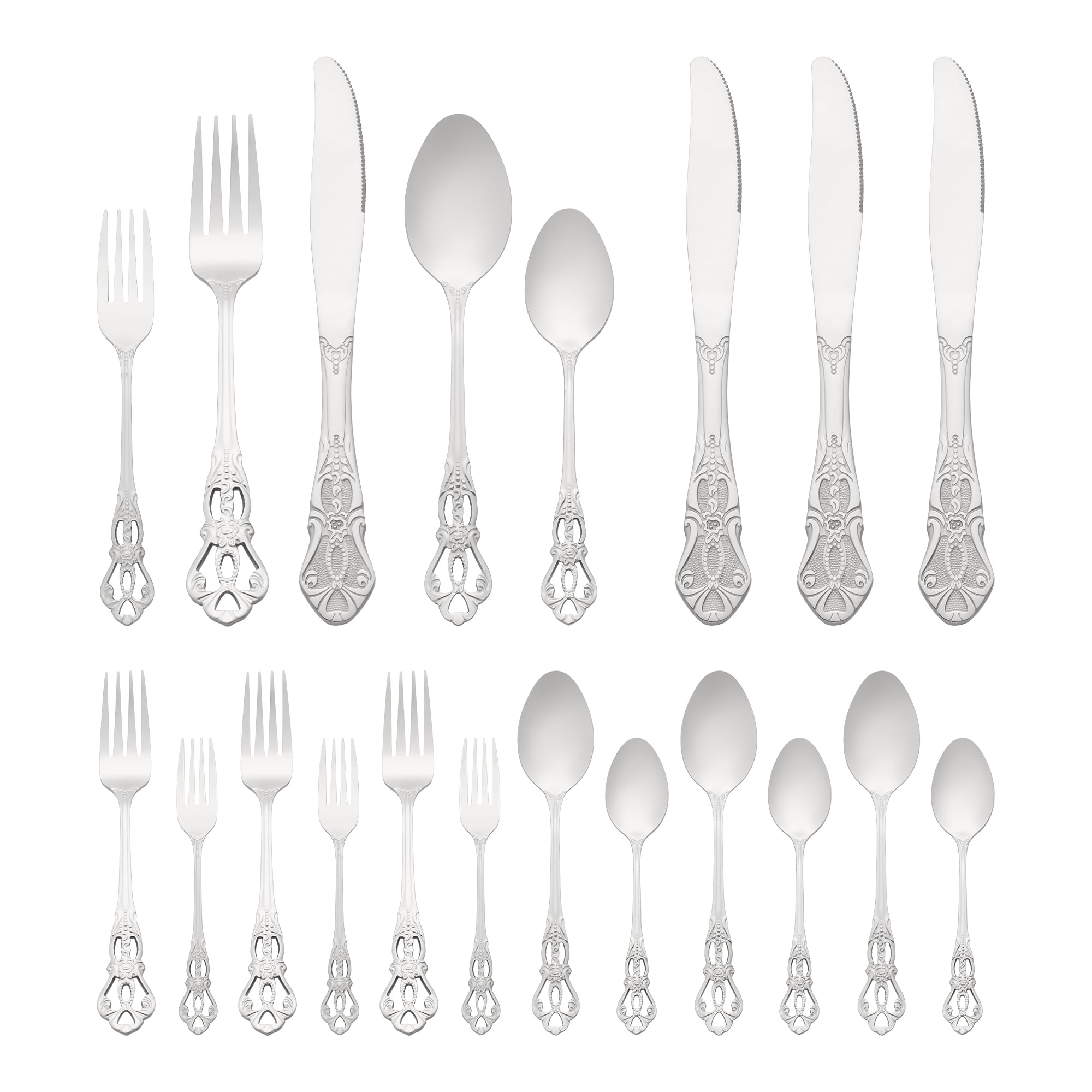 Unique Bargains 20 Piece Stainless Steel Floral Flatware Set for Kitchen Eating Tableware Silver 20