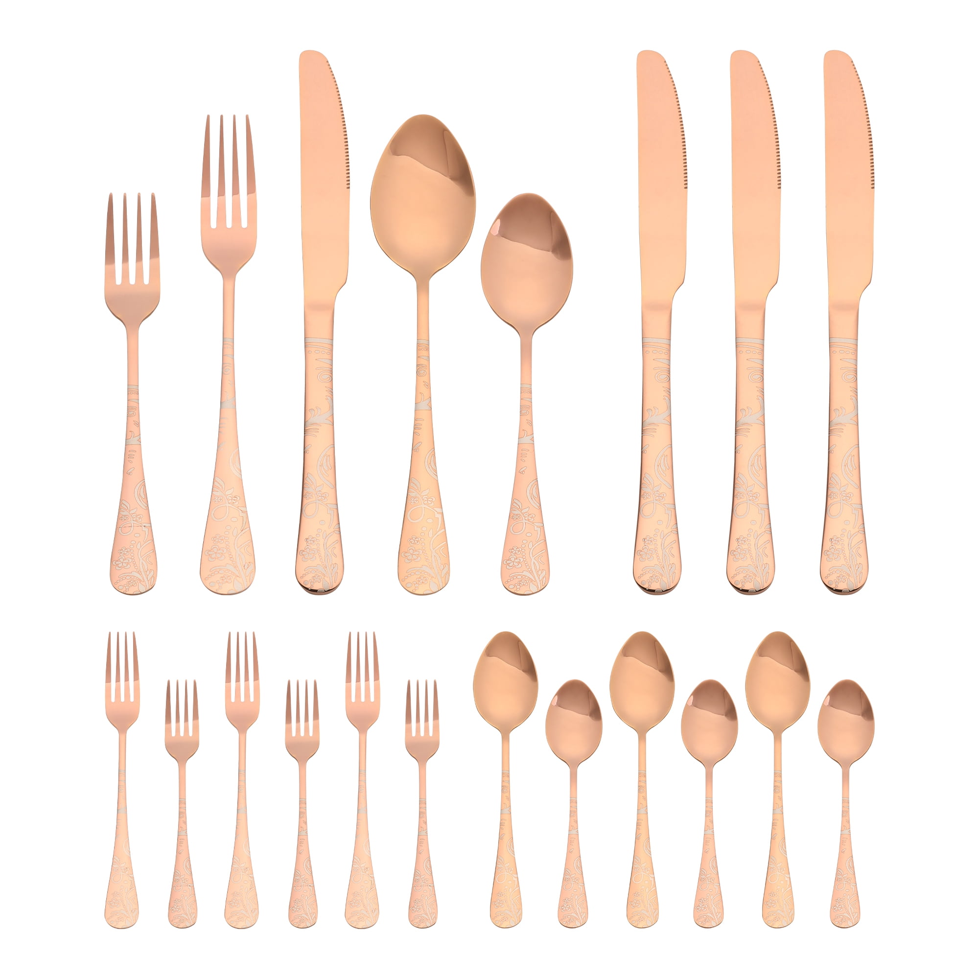 Unique Bargains 20 Piece Stainless Steel Floral Flatware Silverware Set for 4 Rose Gold