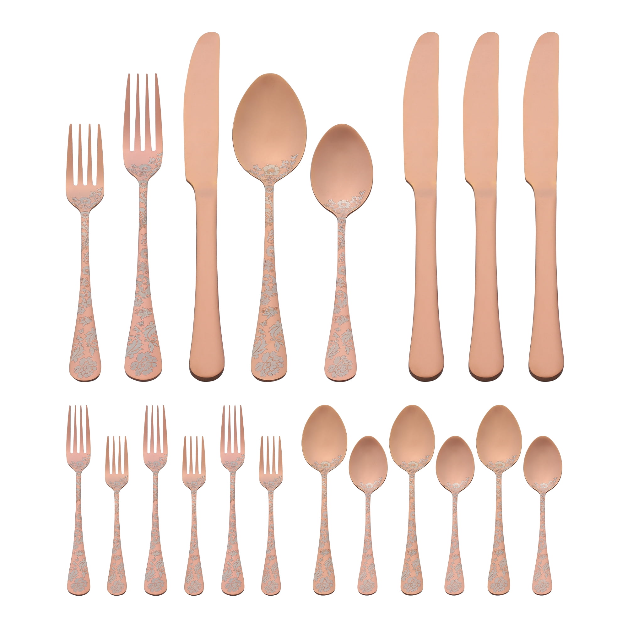Unique Bargains 20 Pieces Floral Stainless Steel Flatware Set for 4 Rose Gold