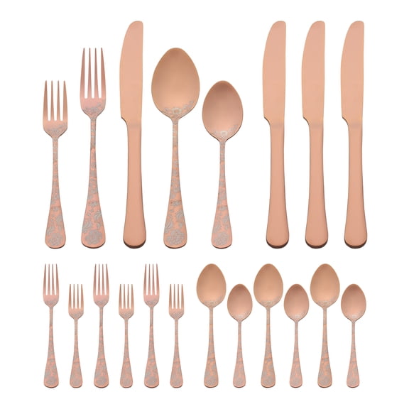 Unique Bargains 20 Pieces Floral Stainless Steel Flatware Set for 4 Rose Gold