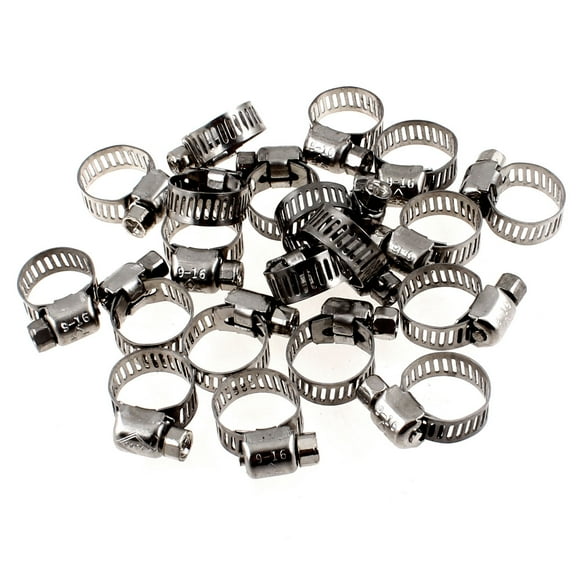 Unique Bargains 20 Pieces Stainless Steel 9-16mm Hoop Ring Adjustable Hose Clamps