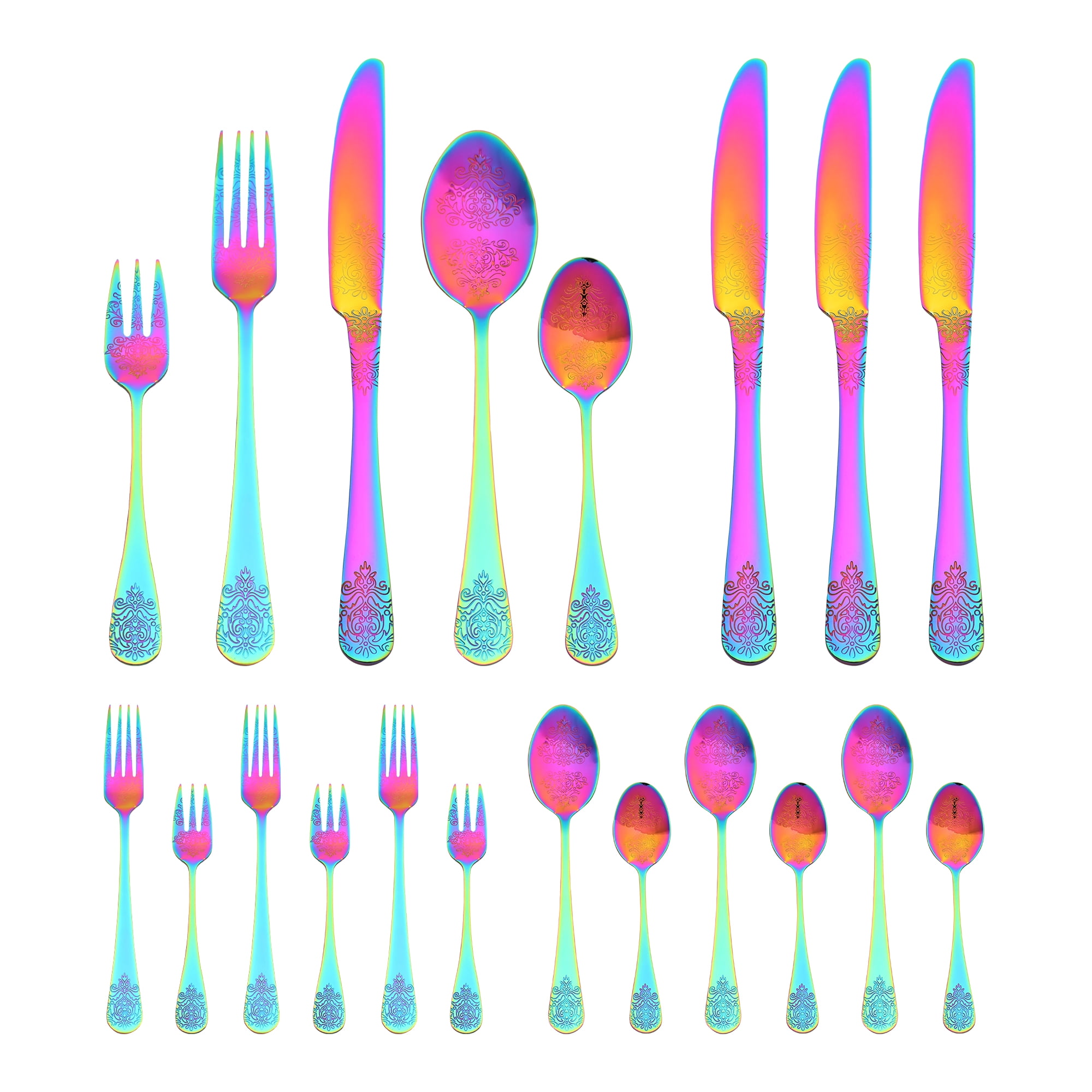Unique Bargains 20 Pieces Stainless Steel Flatware Set for 4 Colorful