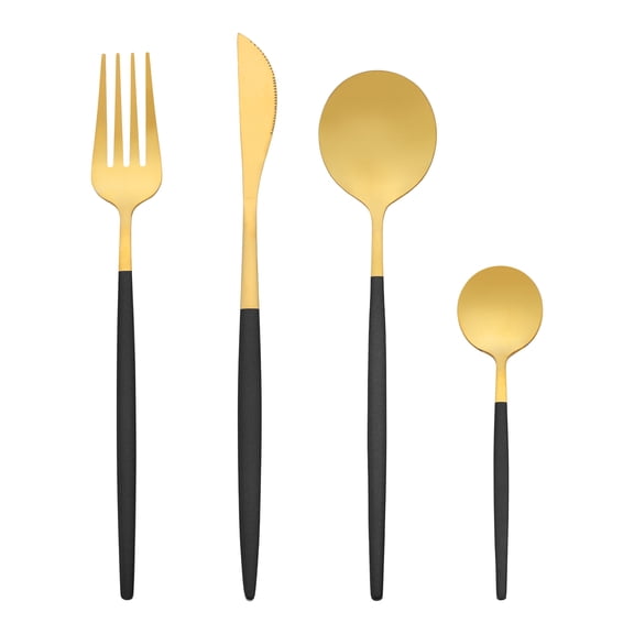 Unique Bargains 20 Pieces Stainless Steel Flatware Set for 5 Black/Gold