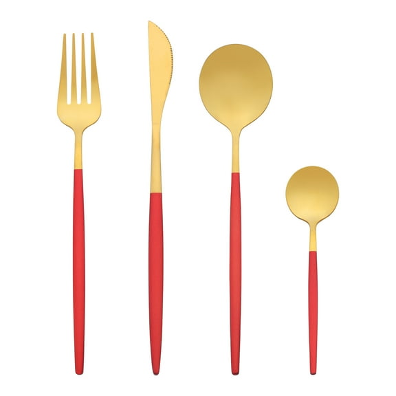 Unique Bargains 20 Pieces Stainless Steel Flatware Set for 5 Red