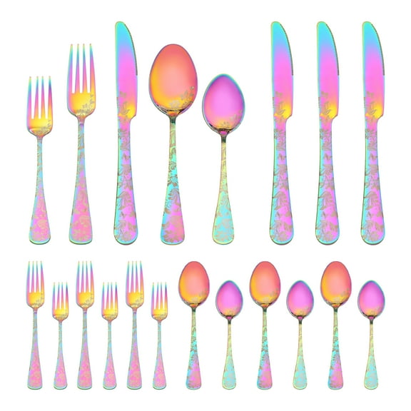 Unique Bargains 20 Pieces Stainless Steel Silverware Set Flatware Set Colorful