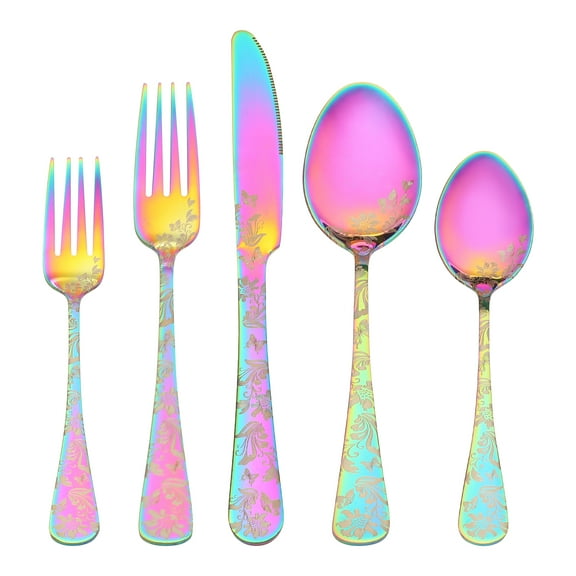 Unique Bargains 20 Pieces Stainless Steel Silverware Set Flatware Set Colorful