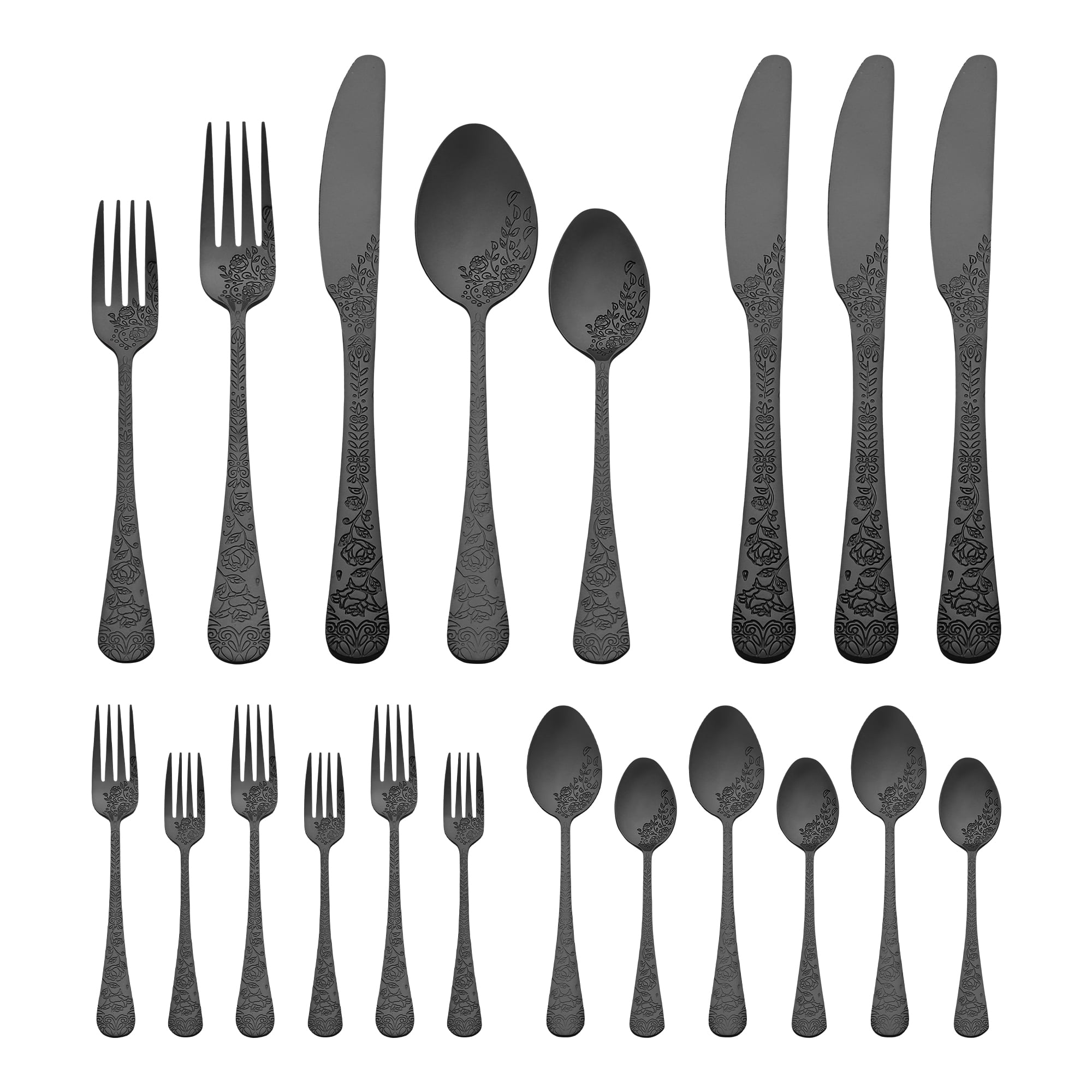 Unique Bargains 20 Pieces Stainless Steel Silverware Set for 4 Modern Cutlery Black