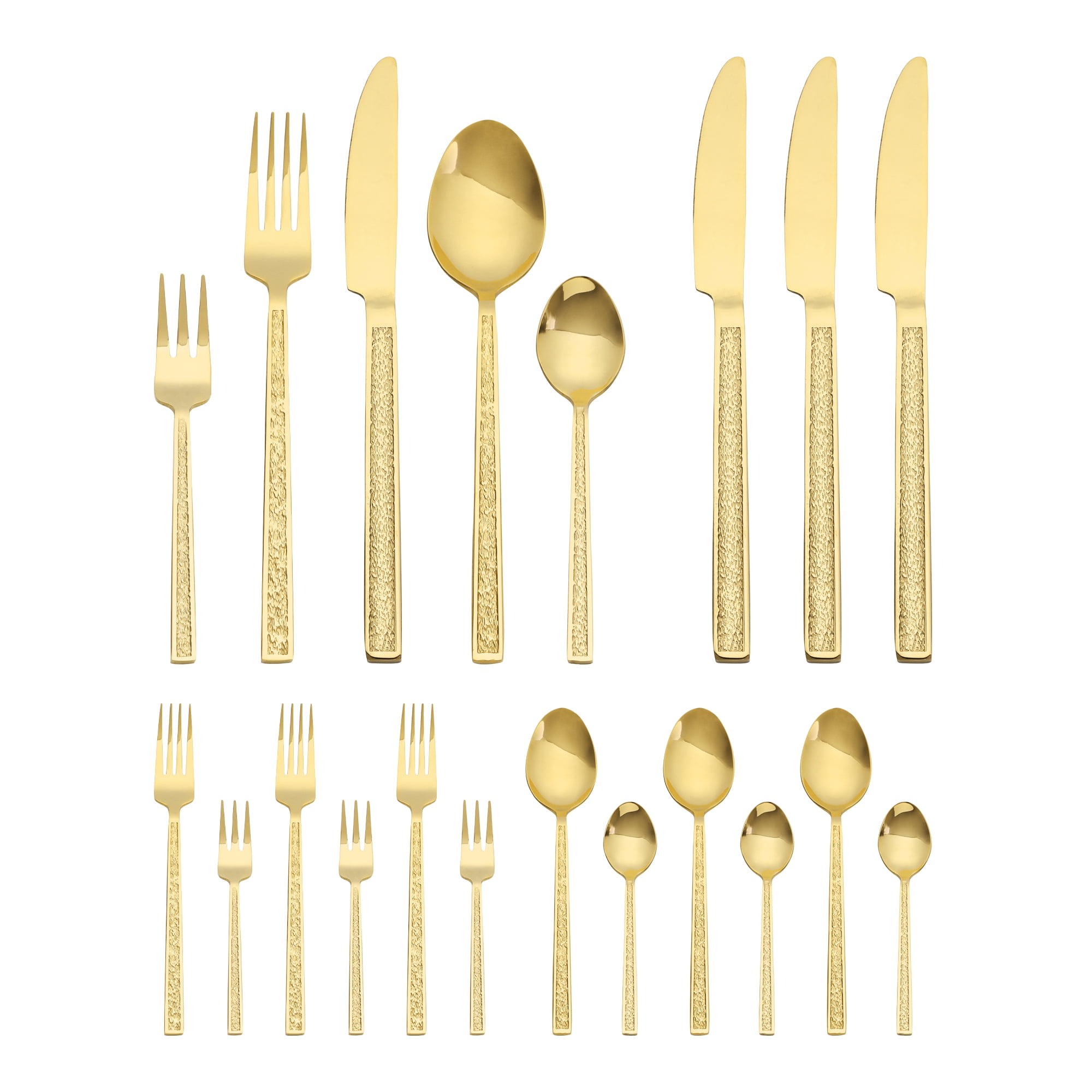 Unique Bargains 20 Pieces Stainless Steel with Texture Flatware Set for 4 Gold