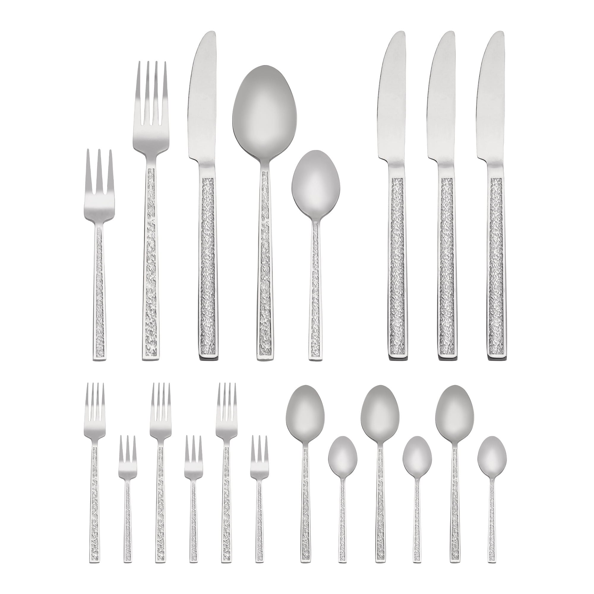 Unique Bargains 20 Pieces Stainless Steel with Texture Flatware Set for 4 Silver