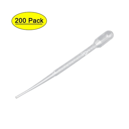 Unique Bargains 200 Pcs 2ML Plastic Disposable Eye Dropper Graduated Transfer Pipette Droppers