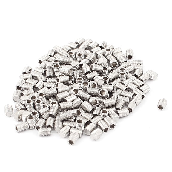 Unique Bargains 200Pcs Stainless Steel Flat Point Hex Socket Grub Screws M3x4mm