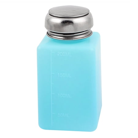 Unique Bargains 200ml Plastic Cyan Dispenser Bottle for Alcohol Liquid Storage w Metal Cap