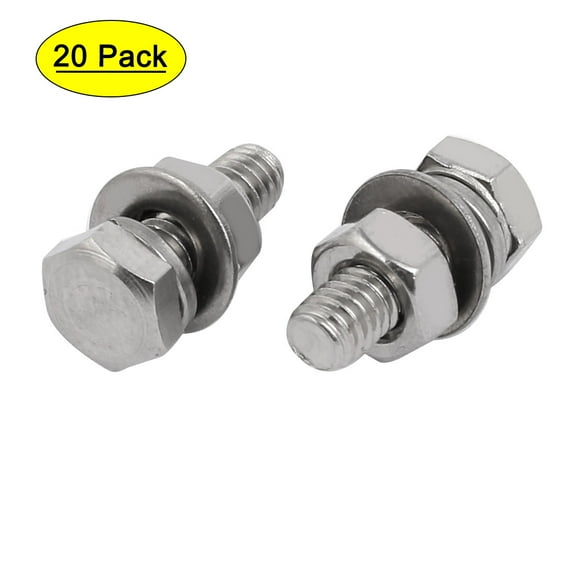 Unique Bargains 20Pcs 304 Stainless Steel M4x12mm Hex Bolts w Nuts and Washers Assortment Kit