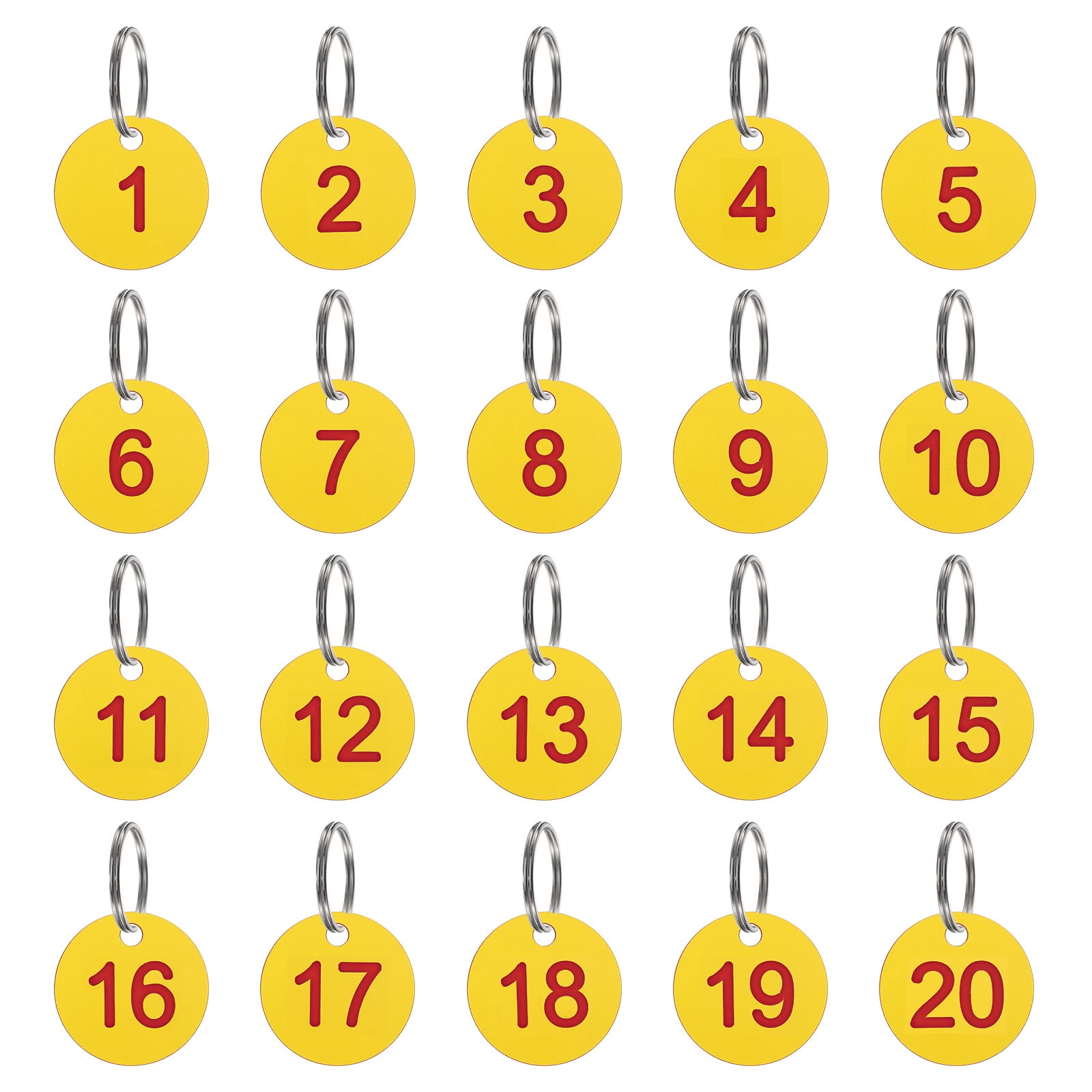 Unique Bargains 20Pcs Durable Round Key Tags for Organizing House Lockers Yellow Red