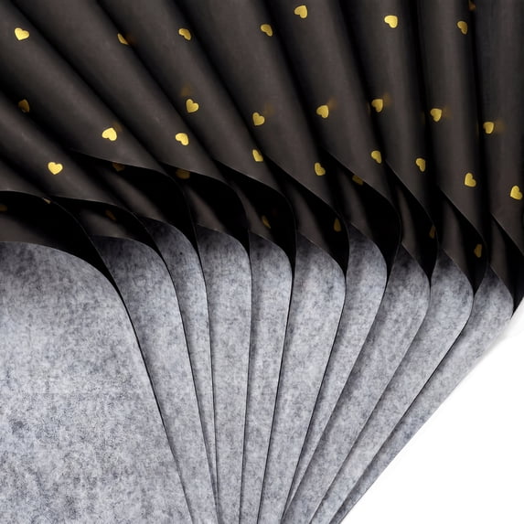 Unique Bargains 20Pcs Heart Pattern Gift Wrapping Paper Black Gold 27.6" x 19.7"