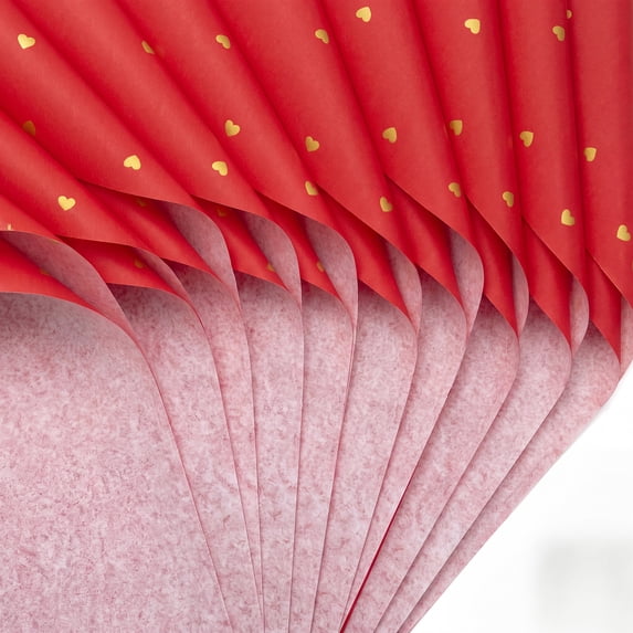 Unique Bargains 20Pcs Heart Pattern Gift Wrapping Paper Red Gold 27.6" x 19.7"
