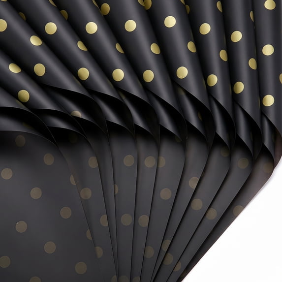 Unique Bargains 20Pcs Polka Dot Waterproof Gift Wrapping Paper Black Gold 22.4" x 22.4"