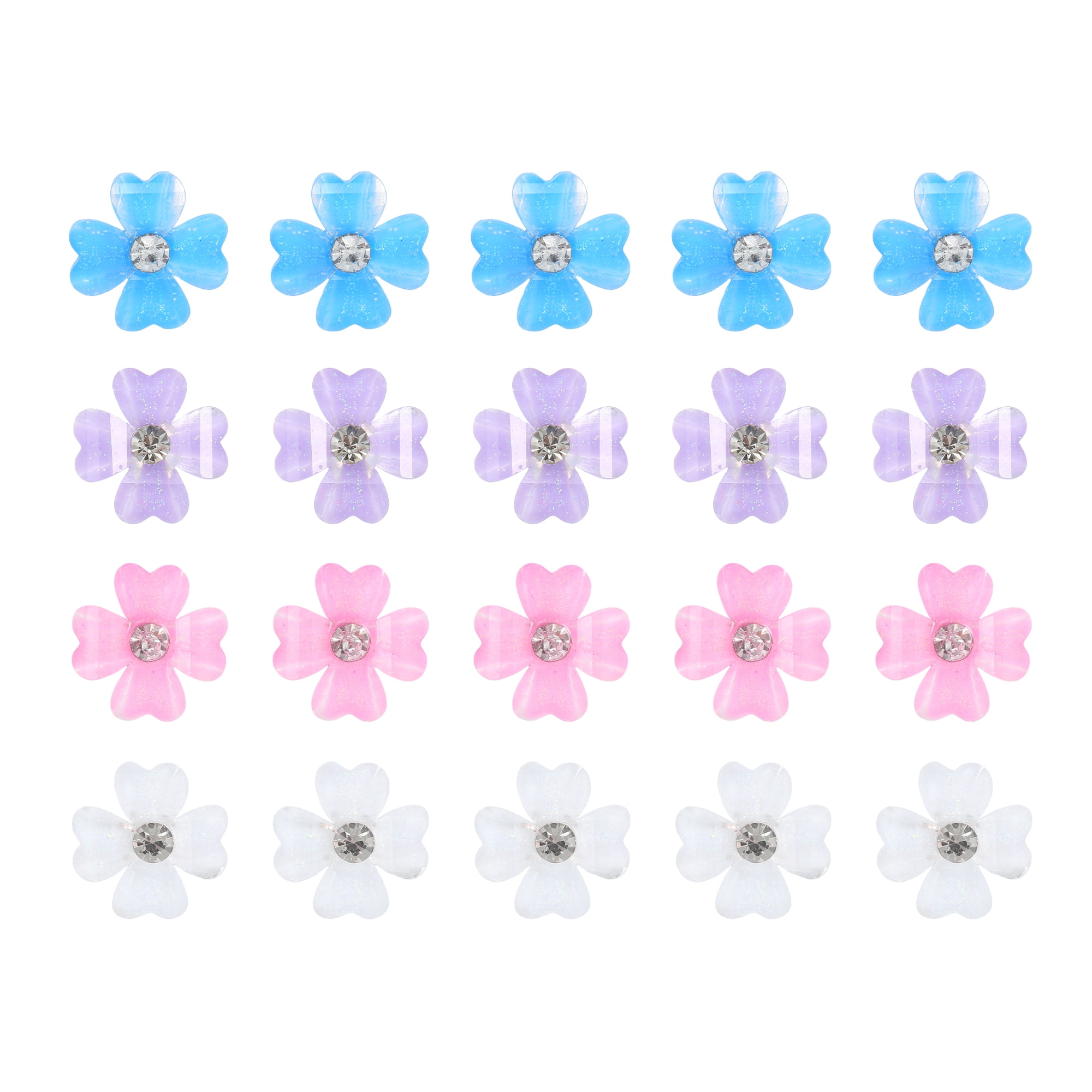 Unique Bargains 20Pcs Small Flower Rhinestone Hair Clips Pink White Blue Purple