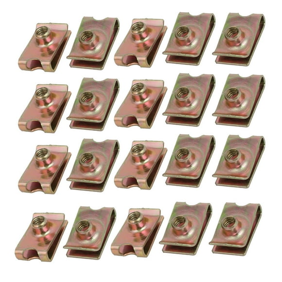 Unique Bargains 20Pcs Speed Fastener Extruded U Nut Zinc Plated Brass Tone for M6 Screw Bolt