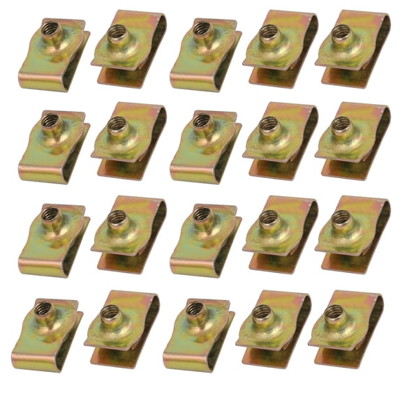 Unique Bargains 20Pcs Spring Steel Speed Fastener U Nut Clip Brass Tone for M4 Screw Bolt