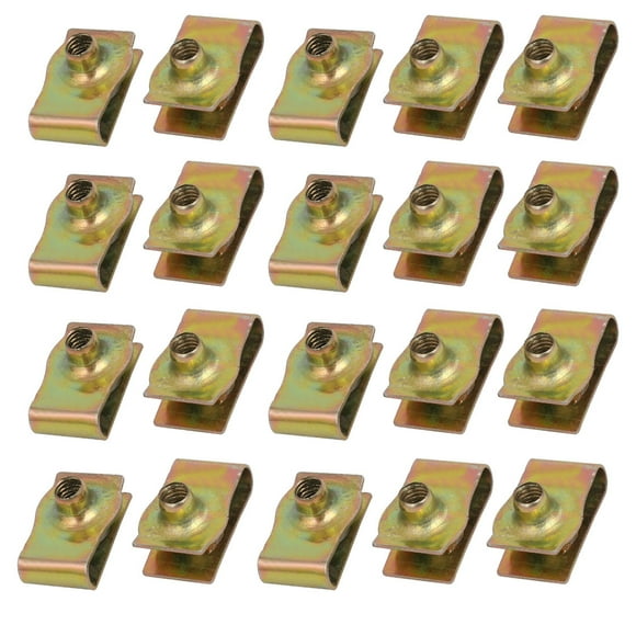 Unique Bargains 20Pcs Spring Steel Speed Fastener U Nut Clip Brass Tone for M4 Screw Bolt