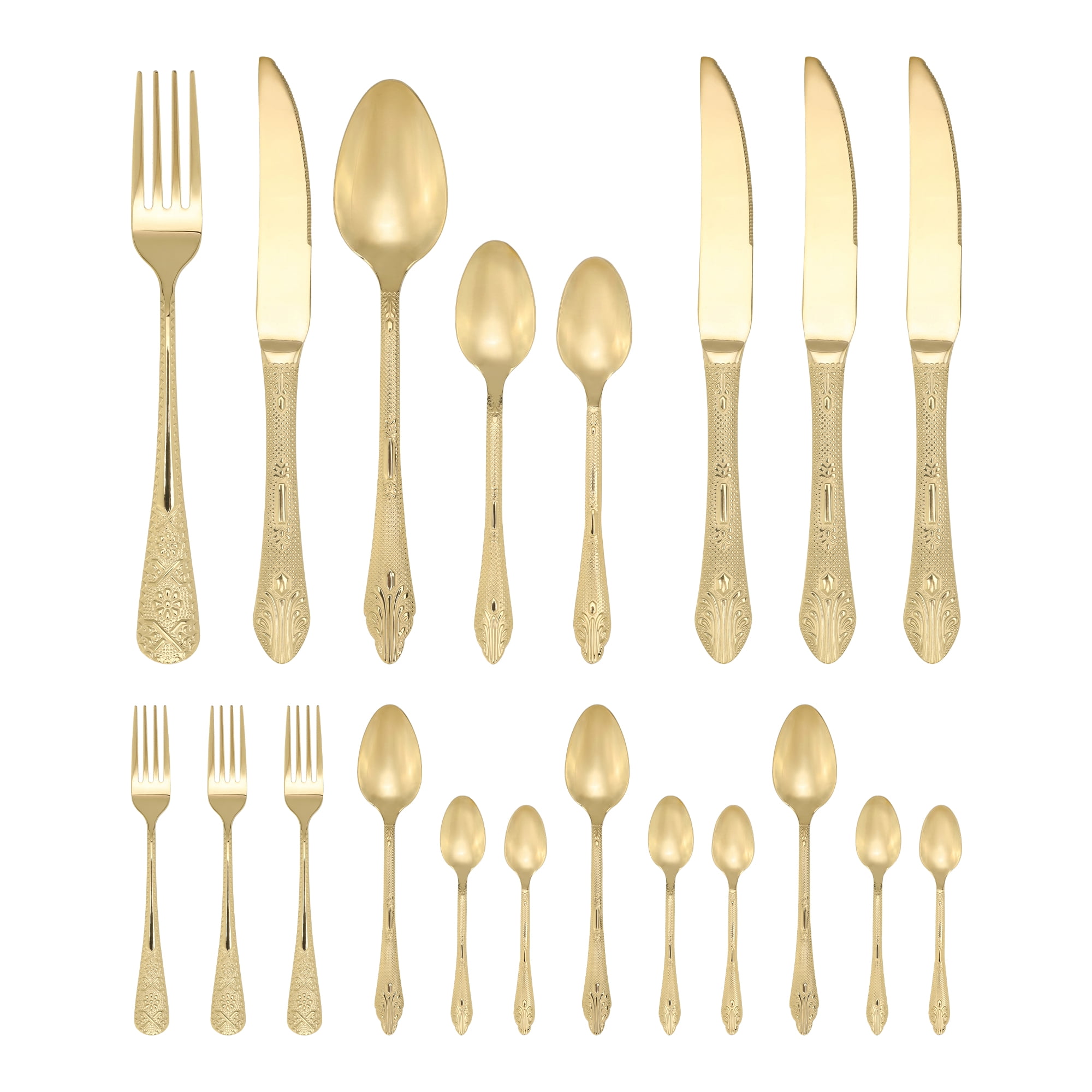 Unique Bargains 20Pcs Stainless Steel Floral Flatware Set For 4 Gold