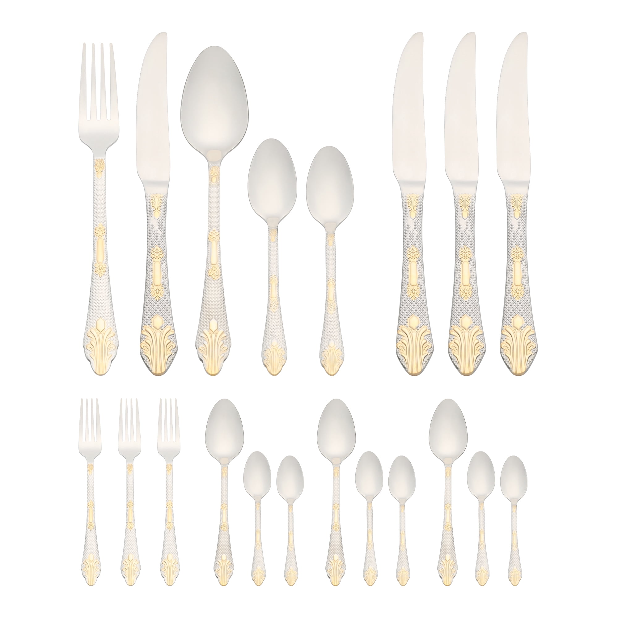 Unique Bargains 20Pcs Stainless Steel Floral Flatware Set For 4 Silver/Gold