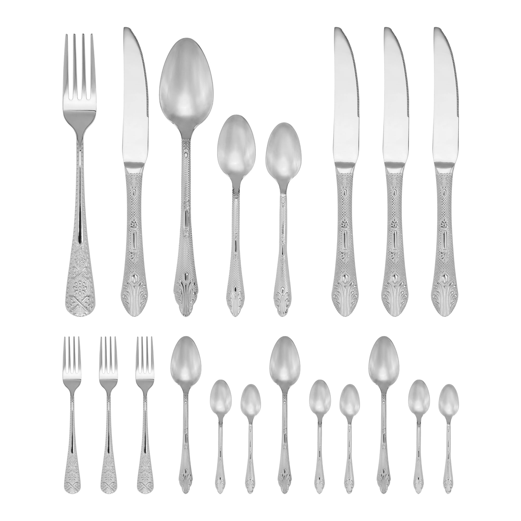 Unique Bargains 20Pcs Stainless Steel Floral Flatware Set For 4 Silver