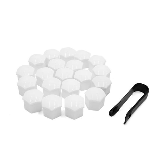Unique Bargains 20pcs 21mm for White Plastic Wheel Lug Nut Bolt Cover Caps with Removal Tool for Car