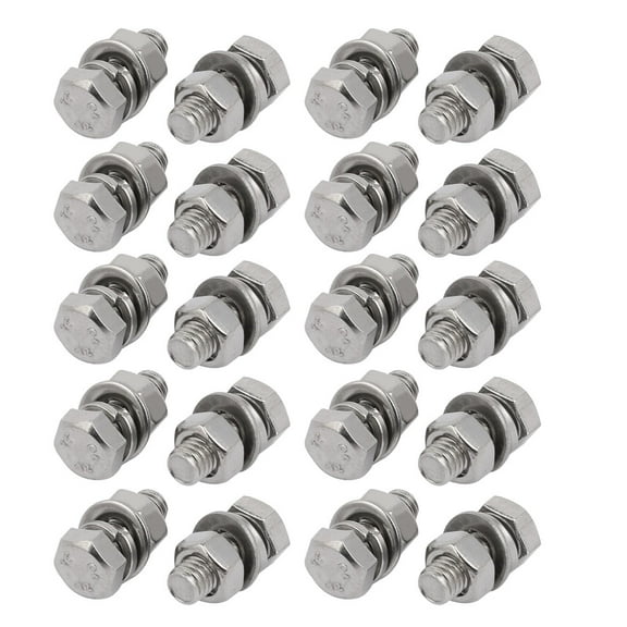 Unique Bargains 20pcs 304 Stainless Steel M5x16mm Hex Bolts w Nuts and Washers Assortment Kit