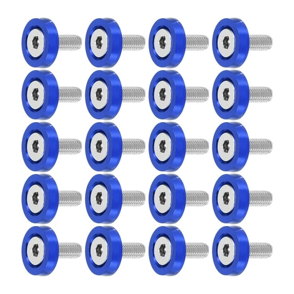 20pcs Car Motorcycle Blue M6x20mm Fender Bumper Washer Bolt Aluminum Alloy Engine Bay Fastener Screw