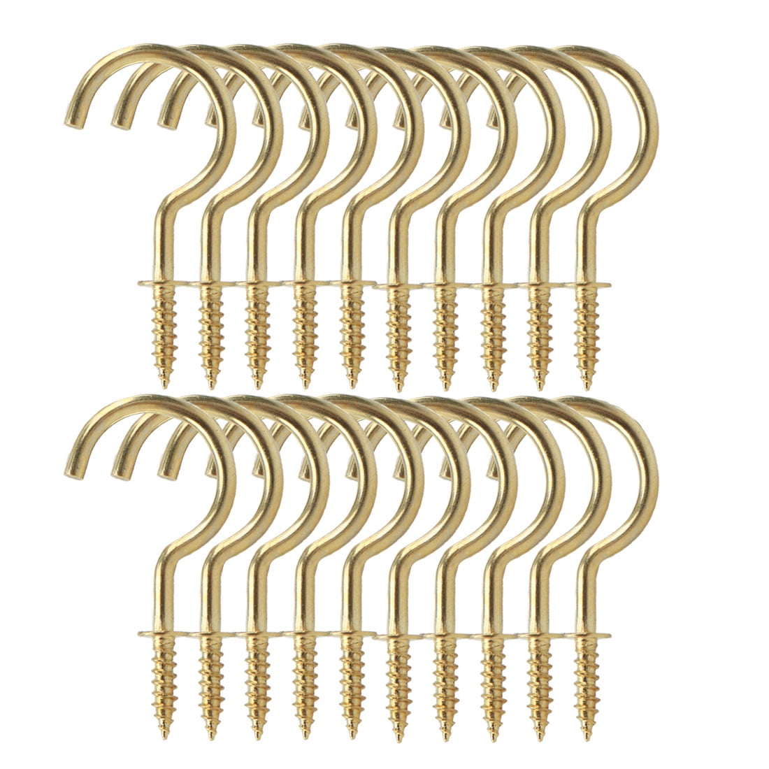 Unique Bargains 20 Pieces Cup Ceiling Hooks Screw Hanger Indoor Outdoor Use Gold