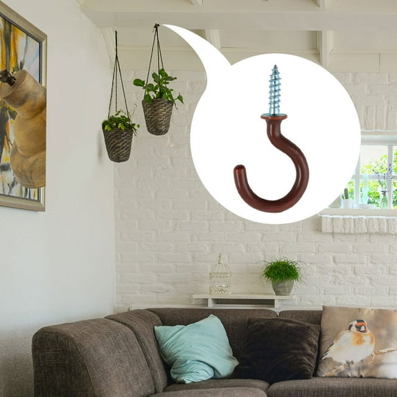 Unique Bargains 20pcs Cup Hooks 1 Inch Vinyl Coated Screw-in Ceiling Wall Mount Hooks Great for Indoor Outdoor Hanger Brown