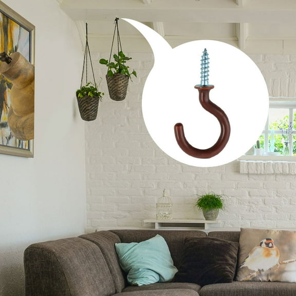 Unique Bargains 20pcs Cup Hooks 1 Inch Vinyl Coated Screw-in Ceiling Wall Mount Hooks Great for Indoor Outdoor Hanger Brown