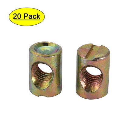Unique Bargains 20pcs M8 Thread 18mm Length Iron Slotted Drive Cross Dowel Nut